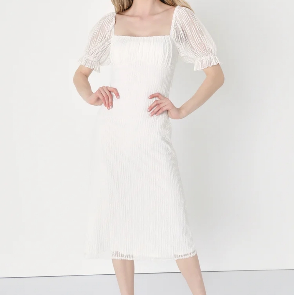 Lulu's Delicate Desires White Mesh Puff Sleeve Midi Dress
